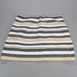 J. Crew Blue White Gold Striped Skirt Nautical Sparkle Stripe Size 8